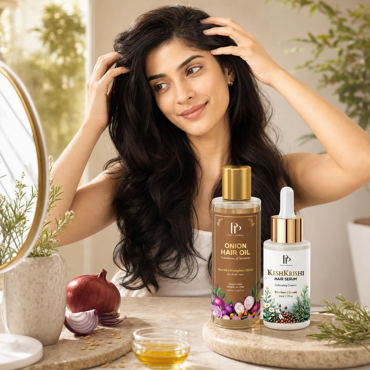 Complete Hair Repair Ritual with Onion Hair Oil and Kesh Krishi Hair Serum