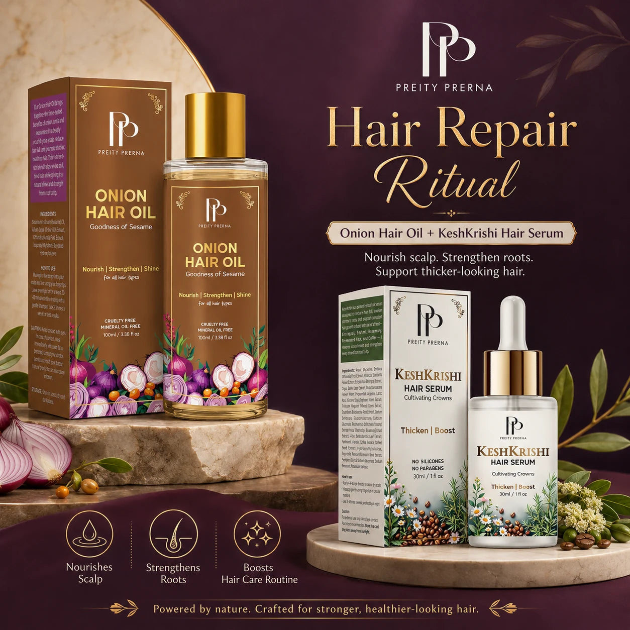 Preity Prerna Hair Repair Ritual with Onion Hair Oil and Kesh Krishi Hair Serum
