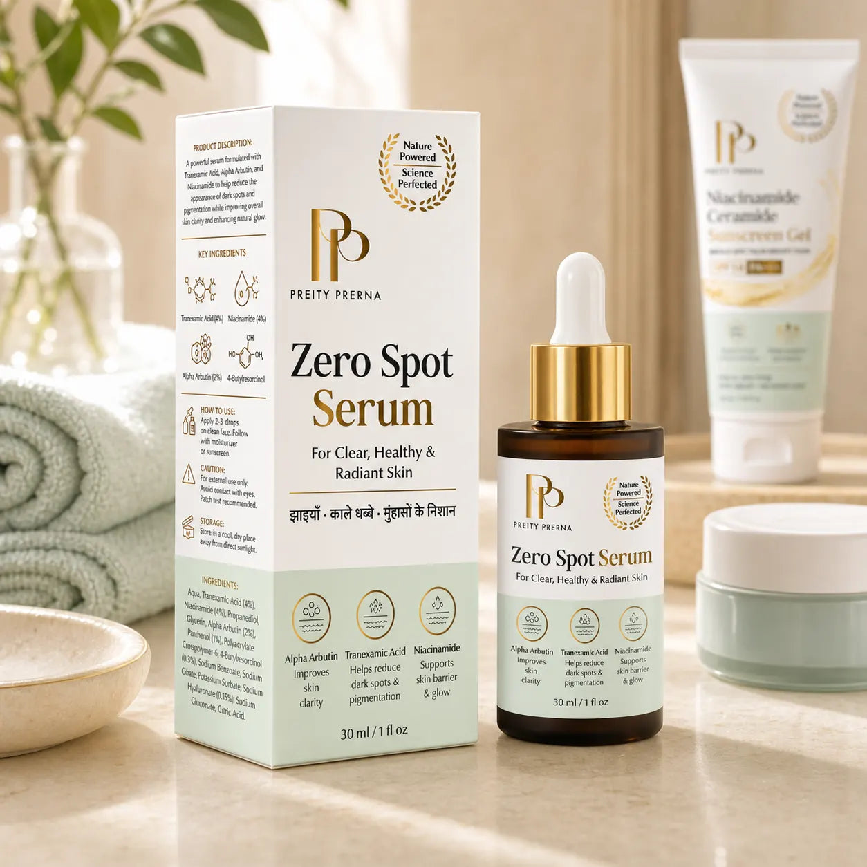 Zero Spot Serum with moisturizer and sunscreen routine