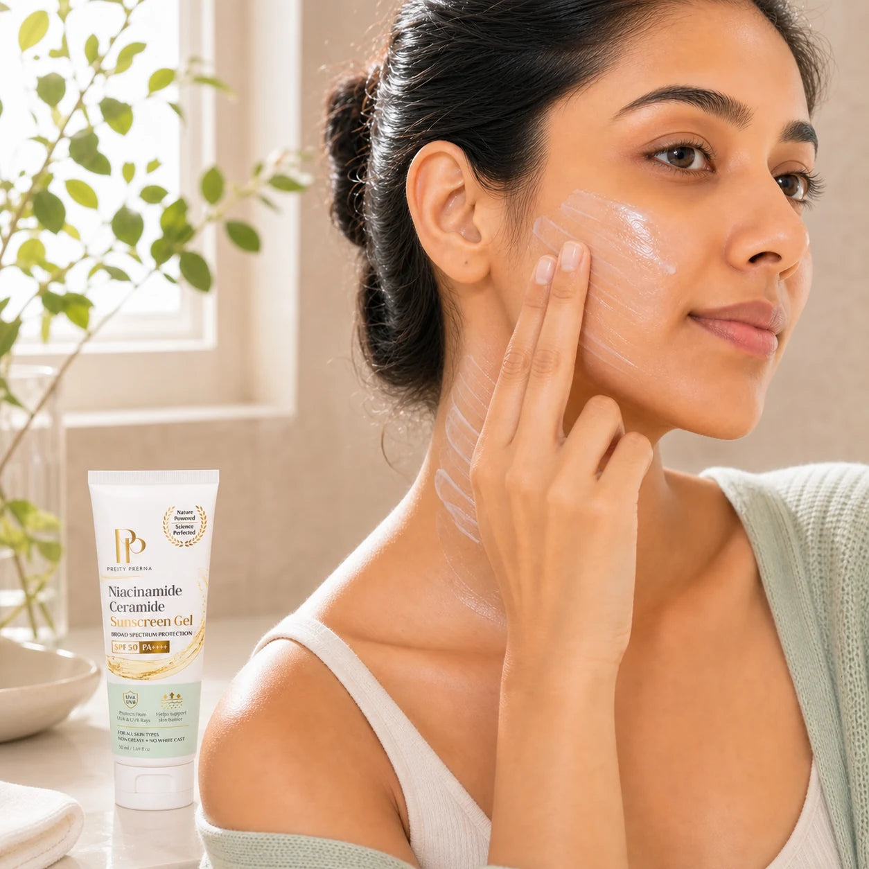 Use Sunscreen Gel after serum in the morning