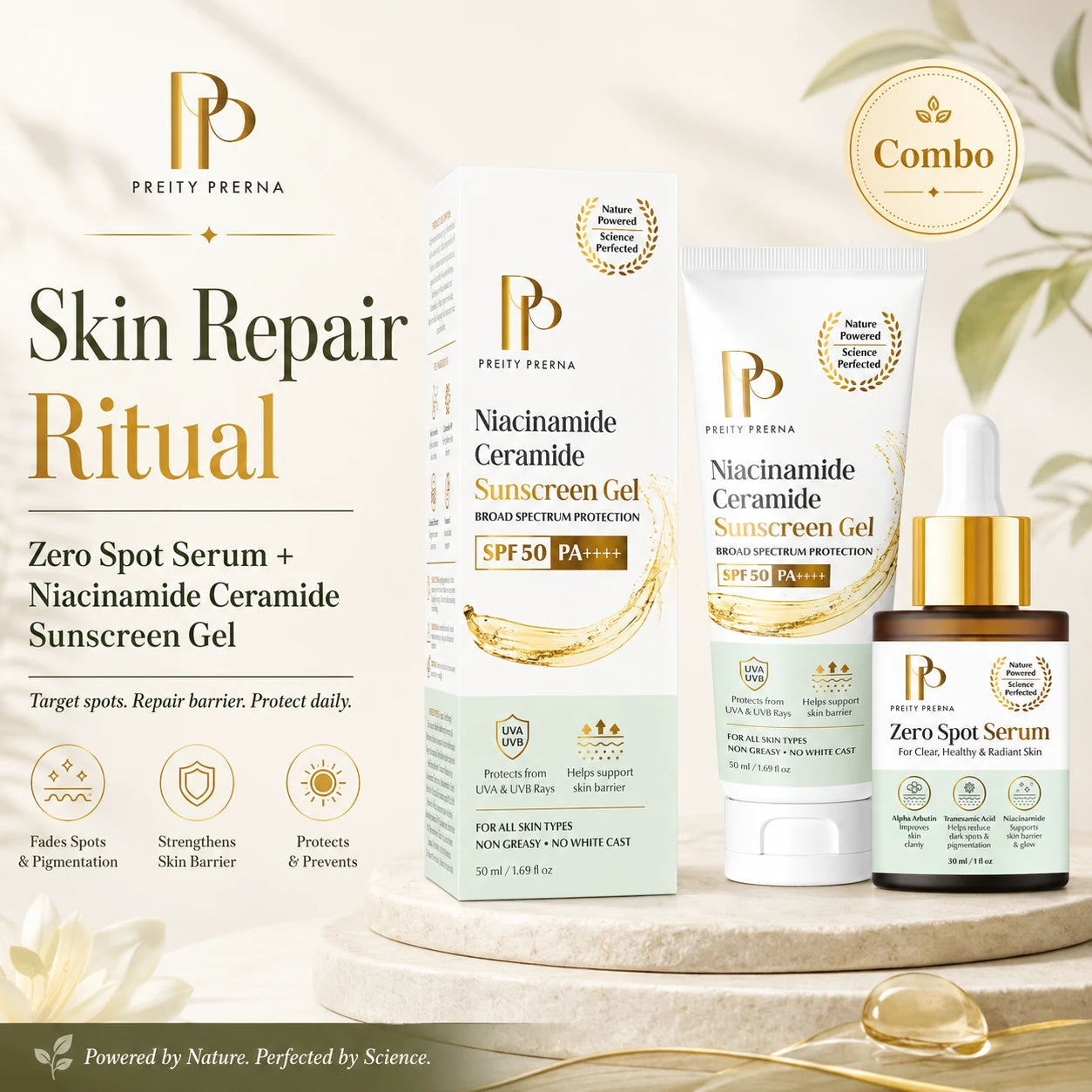 Preity Prerna Skin Repair Ritual combo with Zero Spot Serum and Sunscreen Gel