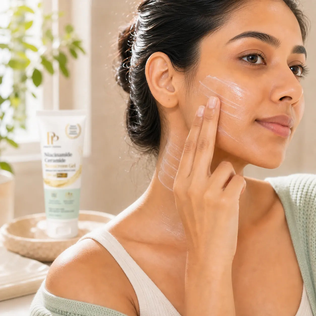 Apply Sunscreen Gel generously to face and neck