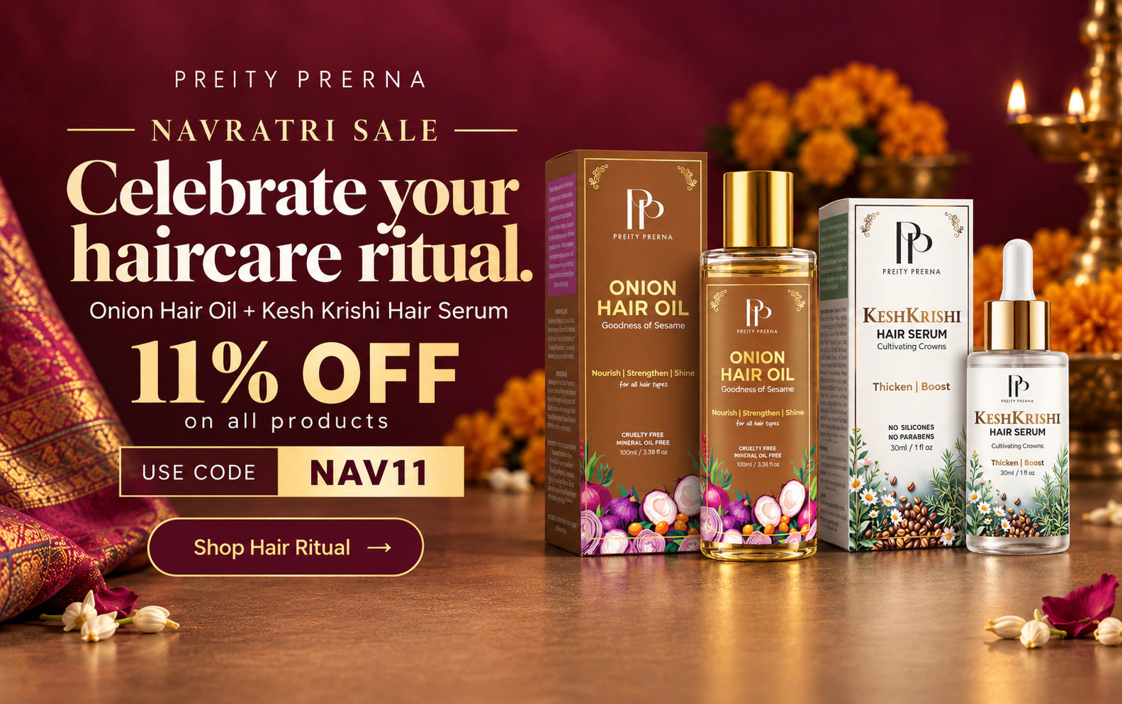Hair Repair Ritual with Onion Hair Oil and Kesh Krishi Hair Serum. 11% off all products with code NAV11.